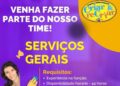 Empresa seleciona para vaga de Serviços Gerais; Envie seu currículo!