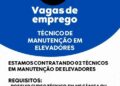 Empresa está selecionando Técnico de Manuntenção em elevadores; Envie seu currículo!