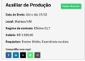 Auxiliar de Produção Com Salário de R$ 1.920