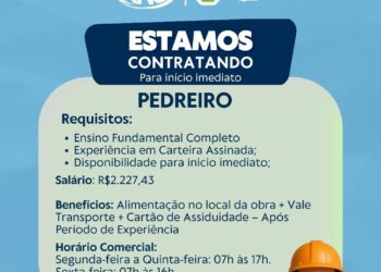 Empresa está selecionando Servente de obra, Pedreiro; Envie seu currículo!
