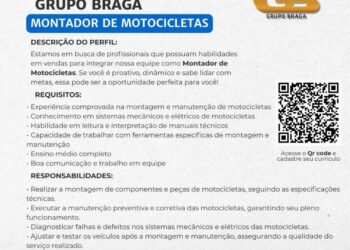 Grupo Braga está selecionando Montador de motocicletas; Envie seu currículo!
