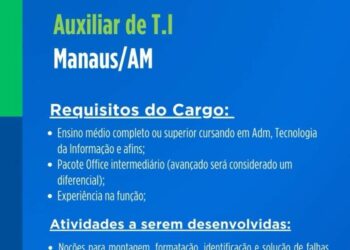 Broker da Amazônia está selecionando Auxiliar de TI; Envie seu currículo!