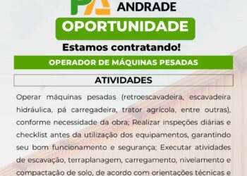 Empresa Parente Andrade está selecionando Operador de máquinas pesadas; Envie seu currículo!