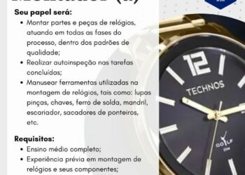 Empresa Technos está selecionando Montador (a); Envie seu currículo!