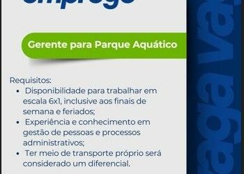 Empresa está selecionando Gerente de parque aquático; Envie seu currículo!