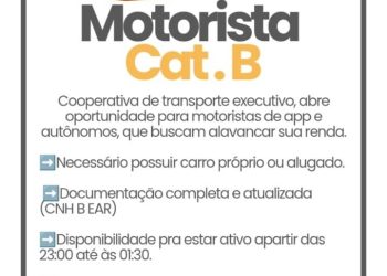 Empresa está selecionando Motorista Cat B; Envie seu currículo!