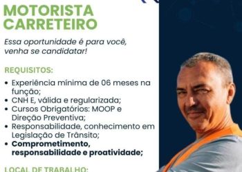 Empresa está selecionando Motorista carreteiro; Envie seu currículo!