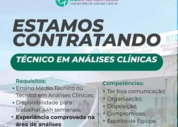 Empresa está selecionando Técnico em Análises clínicas; Envie seu currículo!