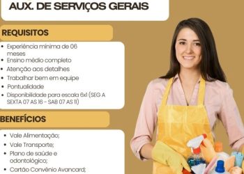 Empresa abre seleção para vaga de Auxiliar de serviços gerais; Envie seu currículo!
